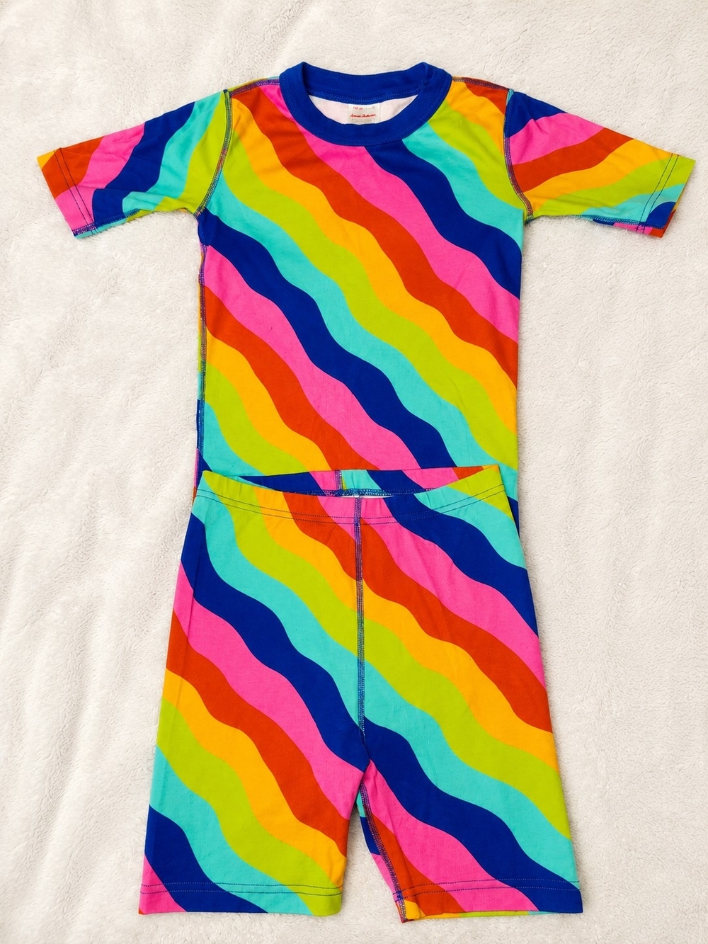 Kids Rainbow Wave Short Sleeve Swim Set - Multicolor